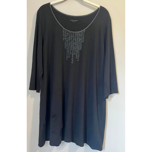 Eileen Fisher Dresses & Skirts - Eileen Fisher 3/4 Sleeve Scoop Neck Ruffle Bib Obsidian Black Tunic Dress sz. L
